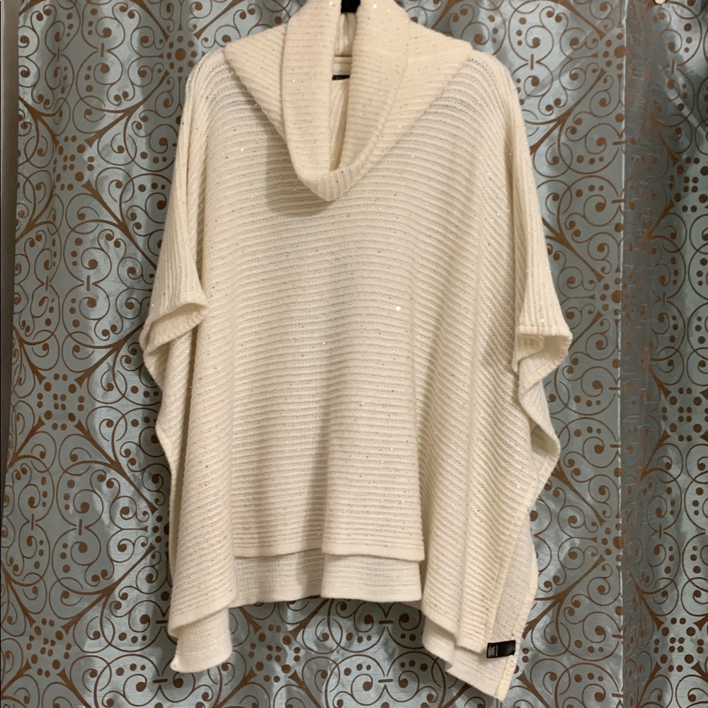 Ann Taylor Sparkly Cream Cowl Neck Poncho•One Size